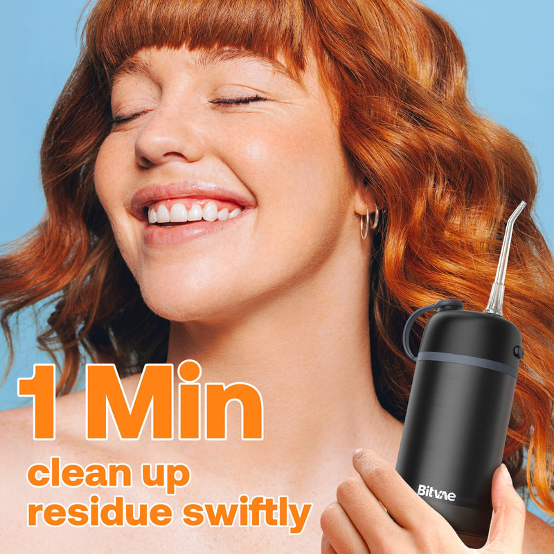Bitvae C6 Water Dental Flosser Teeth Picks & P1 Travel Water Flosser Teeth Picks Bundle, IPX7 Waterproof Portable & Rechargeable Oral Irrigator Cleaner, Black