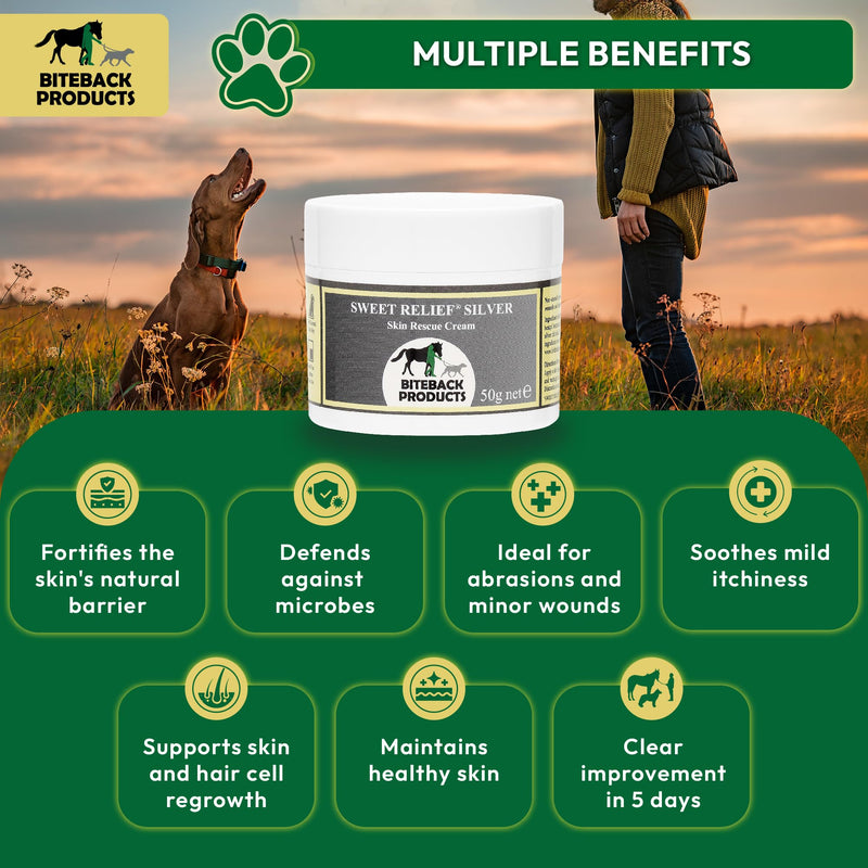 Biteback 'Sweet Relief Silver' Cream For Horses & Dogs - 50g Antiseptic First Aid Skin Care For Minor Wounds & Quick Relief 50 g (Pack of 1)