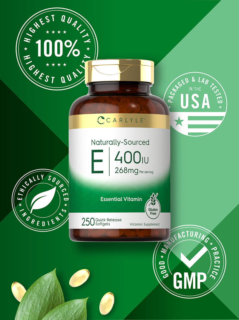 Carlyle Vitamin E 400 IU Softgels | 250 Count | Naturally Sourced | Non-GMO and Gluten Free - BeesActive Australia