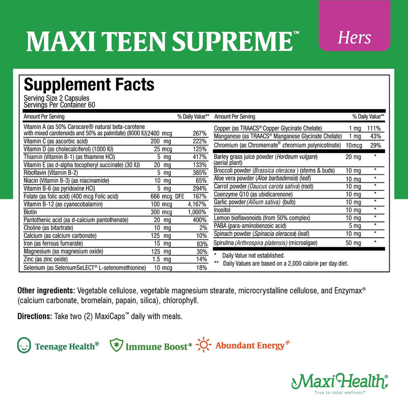 Teen Vitamins for Girls 12-17 - Teen Multivitamin Supreme with D3, Iron, Calcium, Biotin, Digestive Enzymes ‚Äì Teenager Girl Multi Vitamins for Energy, Immune & Mood Support ‚Äì 60 Count Unflavored Girls 60 Count (Pack of 1) - BeesActive Australia