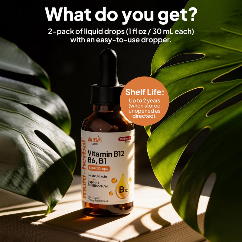 Vitamin B12 Liquid Drops 5000mcg, Liquid B12 Sublingual Drops & B12 Methylcobalamin for Women & Men Vitamin B Complex Energy Boost, Focus & Mood, Brain Health Support, 30ml x 2 Pack