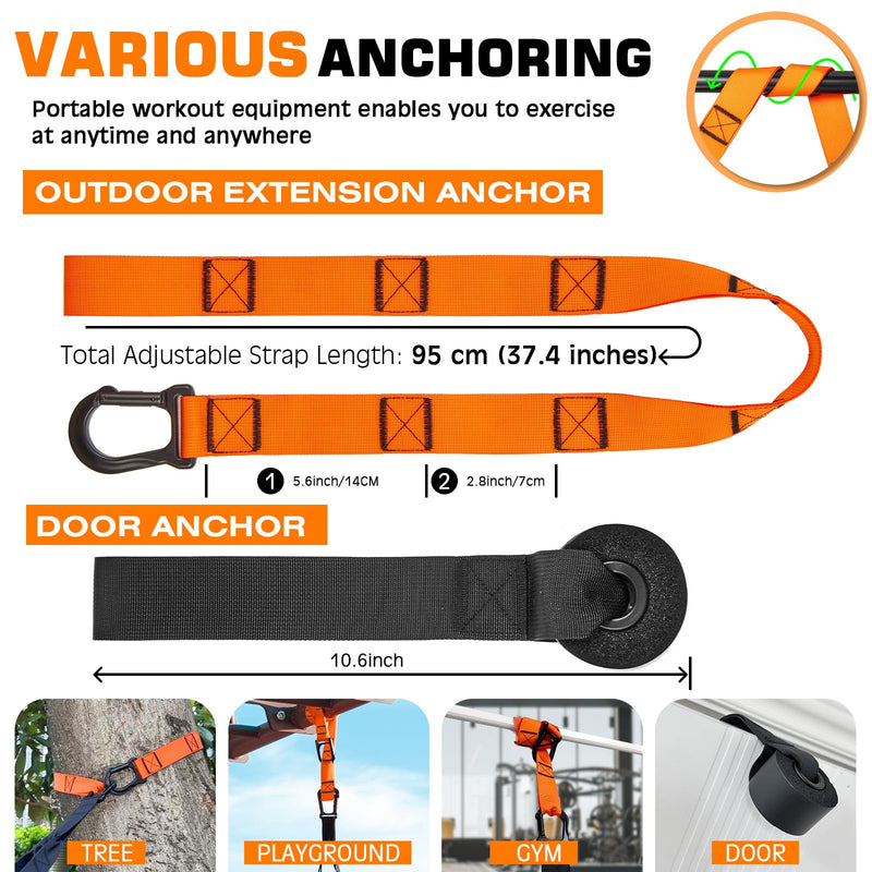 Home Resistance Training Kit, Suspension Trainer Straps with Adjustable Extension, Door Anchor, and Carry Bag – Strength Training Equipment for Full Body Bodyweight Workouts at Home or Outdoors Orange