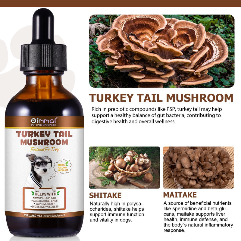 Turkey Tail Mushroom for Dogs - Critical Immune Defense Dogs, Turkey Tail Mushroom Liquid Extract for Immune & Digestive Drops for Pet, with 5X Mushrooms, Turmeric & Probiotic 2 oz for dog