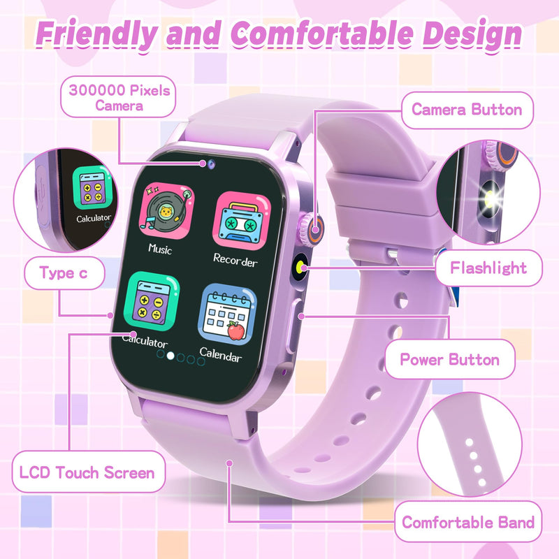 Kids Smart Watches Girls Age 3-12, Smart Watch for Kids with 32 Games HD Touch Screen Camera Video Alarm Music Audiobooks Pedometer Flashlight 12/24 hr Toys Birthday Gifts for Girls Ages 5 6 7 8 9 10 Purple - BeesActive Australia
