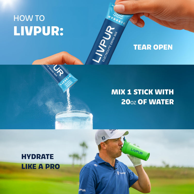 LivPur Electrolyte Drink Mix, Instant Hydration Powder with Vitamin C, B6, B12 & Essential Amino Acids for Muscle Support & Immune Health, Sports Essentials, Peach Mango Flavor, 15 Stick Packs - BeesActive Australia