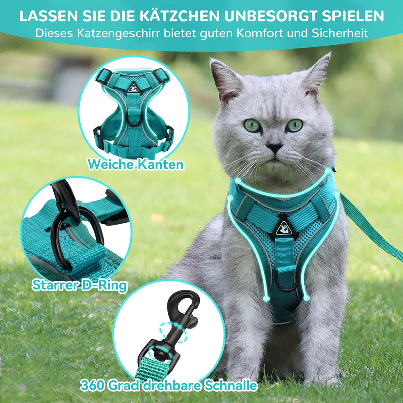 Adjustable cat harness escape-proof, cat harness with leash set, soft harness for cat, chest harness for cats, kittens, dogs, puppies (Blue Lake -M) M Blue Lake - BeesActive Australia
