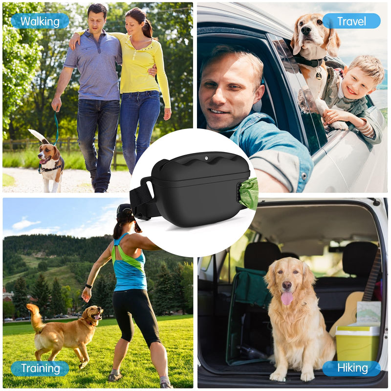 VIWIK 3 in 1 Dog Treat Pouch with Dog Waste Bag Dispenser & Training Clicker, Silicone Treat Bag with Waist Belt for Pet Training, Stronger Magnetic Closure Dog Training Treat Pouch for Walking Black - BeesActive Australia