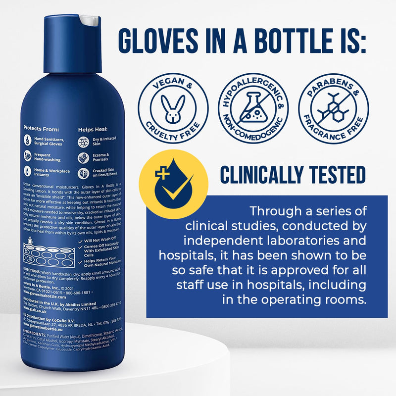 Gloves In A Bottle Shielding Lotion – Long-Lasting Barrier Moisturizer for Dry, Cracked Hands & Sensitive Skin | Non-Greasy, Fragrance Free Lotion | Safe for Men, Women & Babies 6 Months+ | 8 oz Pack count 1