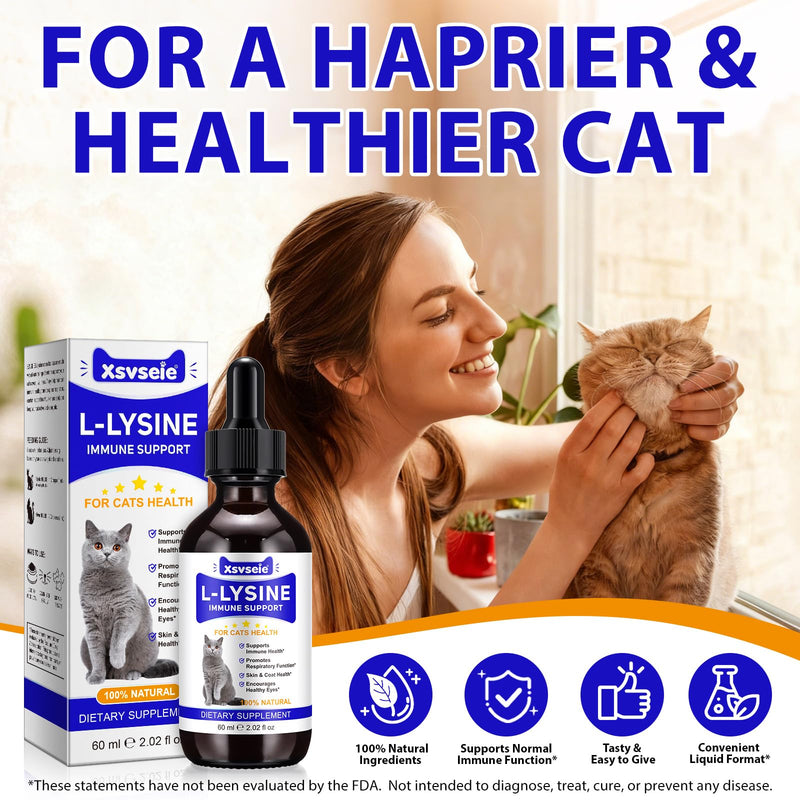 L-Lysine Drops for Cats with Colostrum & Taurine, Cat Lysine Drops, Immune Support, Respiratory Health & Allergy Relief, for Sneezing, Runny Nose & Eye Function | 60ml - Roast Chicken Flavour