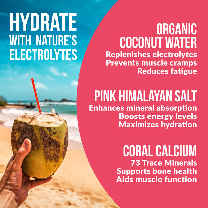 Hydrating Electrolyte Drink Mix | 5 Key Electrolytes + Vitamins | Coconut Water Powder, Pink Himalayan Salt & Real Fruit | Grapefruit | No Added Sugar | 30 Servings 8.1 Ounce (Pack of 1)
