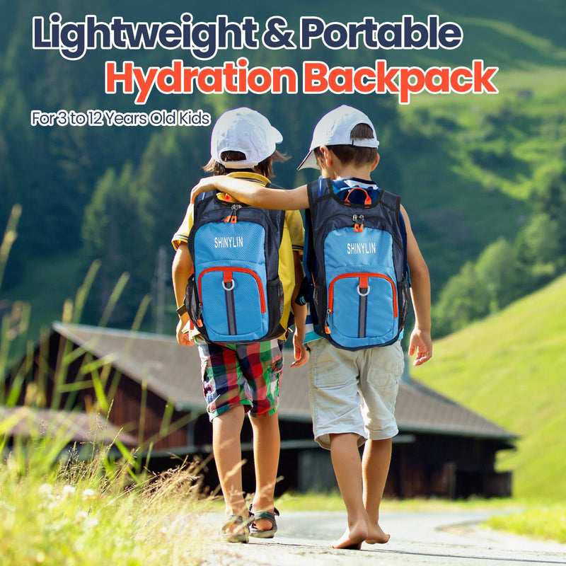 Kids Hydration Backpack with 1.5L Water Bladder Hiking Backpack Lightweight for Boys or Girls Children Biking Climbing Running Cycling Blue