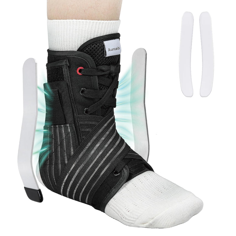 Ankle Brace for Sprained Ankle Lace up Support Brace for Women Men with Side Splints Adjustable Ankles Stabilizer for Injury Recover, Sports, L Black Large