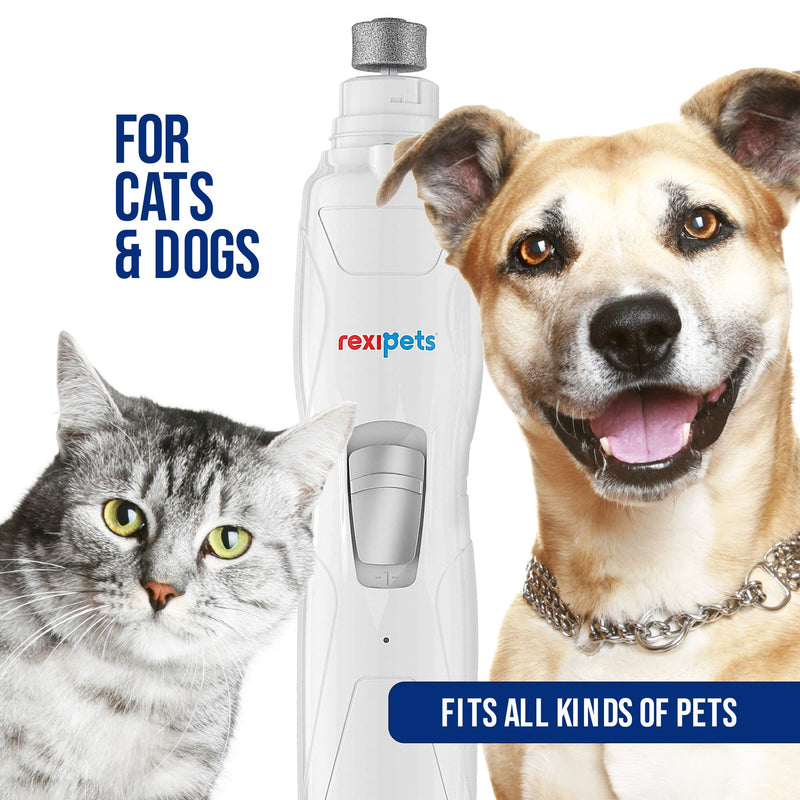 REXIPETS Cat and Dog Nail Grinder - Rechargeable Electric Pet Nail Clipper & Trimmer- Painless Paws Grooming - Quiet 2-Speed Motor. 3 Size Ports for Small, Medium, Large Pets- Up to 4 Hours of Charge - BeesActive Australia