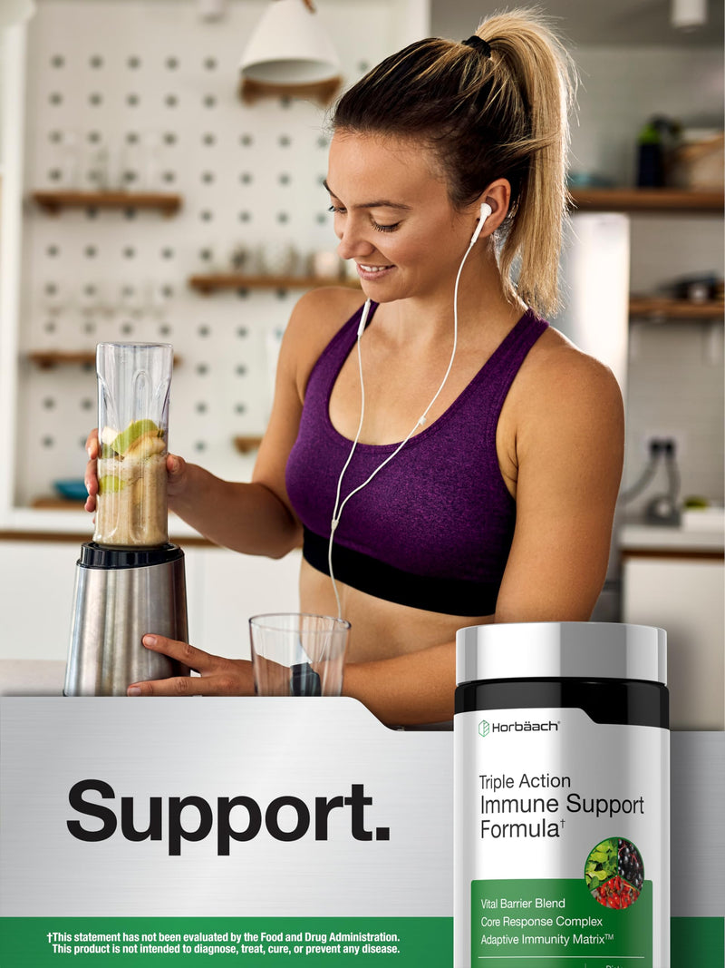 Horbäach Immune Support Supplement | 60 Coated Caplets | with Vitamin C, Zinc & Elderberry | Triple Action | Adaptive Immunity Matrix | Vegan, Non-GMO, Gluten Free