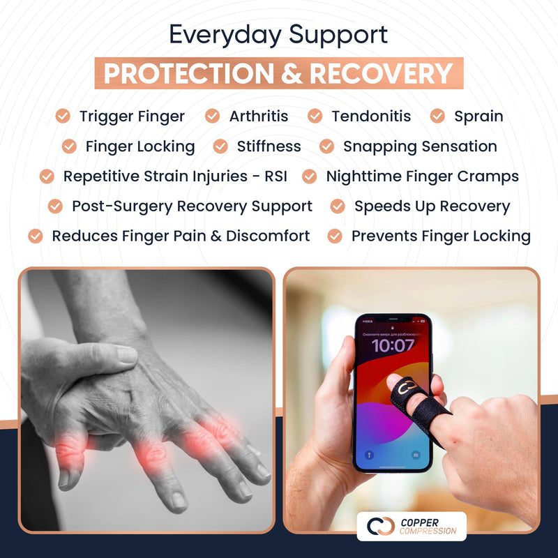 Copper Compression Finger Splints, Trigger Finger Brace for Arthritis, Tendonitis, Finger Locking, Sprains, and Pain Relief – Adjustable Copper Infused Splint with Comfortable Breathable Support – 2 Pack - BeesActive Australia