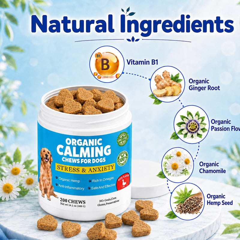 Calming Chews for Dogs, Dog Calming Treats with Melatonin, Stress & Anxiety Relief, Relaxation Aid for Travel, Vet Visits, Fireworks, Storms & Separation, Duck Flavor, 200 Soft Chews 200 Chews