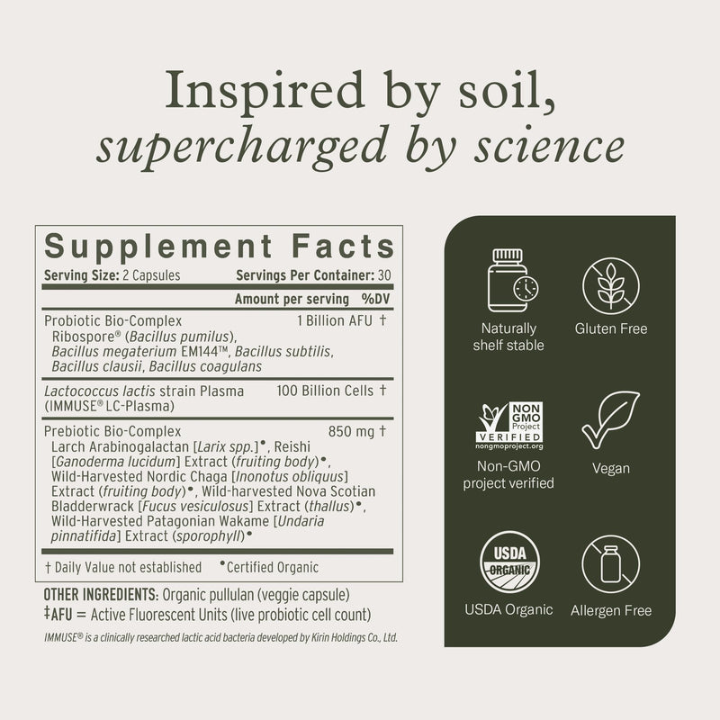 Terraflora Deep Immune Synbiotic, SBO Spore Probiotic, Immune, 60 Ct | Soil-based spore probiotics & prebiotics with LC-Plasma & Bacillus strains. Immune & gut support, vegan. 60 caps.