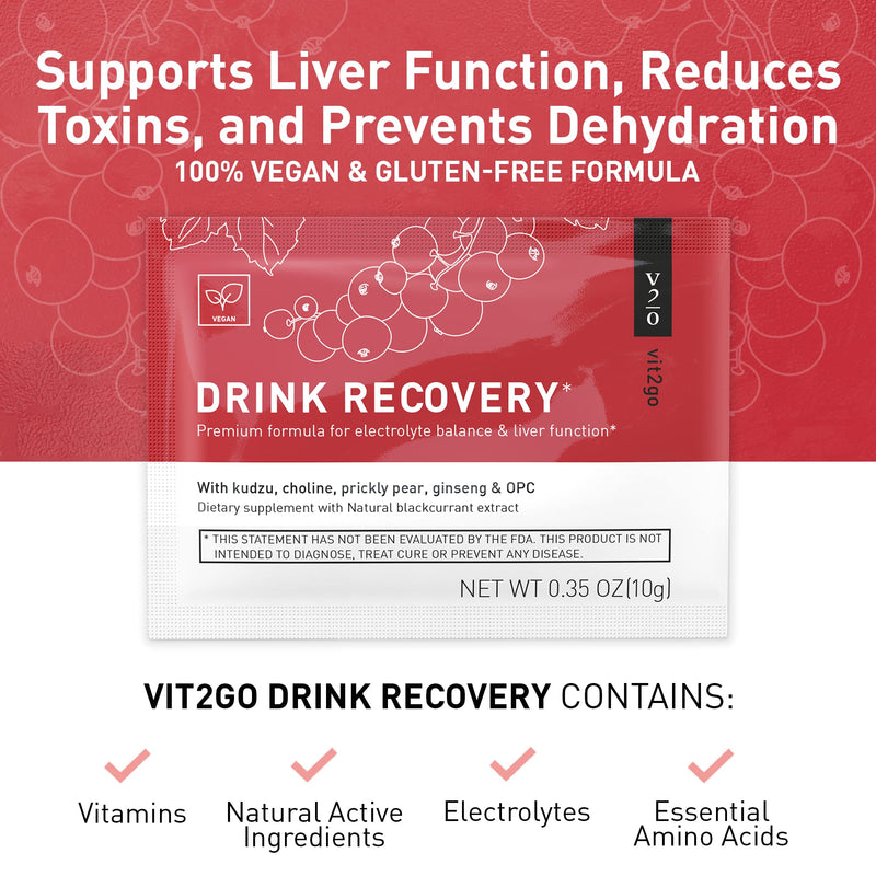 Drink Recovery Electrolytes Powder 250g with Vitamins, Vegan Electrolyte Packets for Hydration & Liver Detox, Blackcurrant Flavor (25 Portions) 8.2 Ounce (Pack of 1)