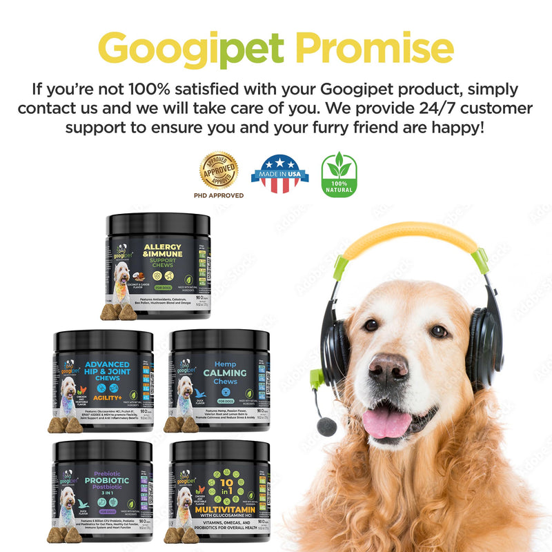 Googipet Dog Allergy Chews, Seasonal Dog Allergy Relief & Itchy Skin Relief, Skin & Coat Supplement Colostrum, Coconut Oil, Omega 3 Fish Oil, & Bee Pollen for Dogs Itch Relief (Peanut Butter Flavor) Allergy Chews (Peanut Butter Flavor)
