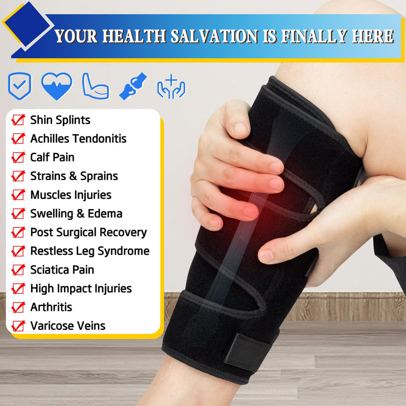 Hiball Adjustable Calf Brace for Men Women, Lower Leg Compression Wrap, Calf Compression Sleeve with Six Nylon Buckle Pressure Strips, Shin Splint & Calf Support for Torn Calf Muscle, Varicose Veins Black (Single) X-Large