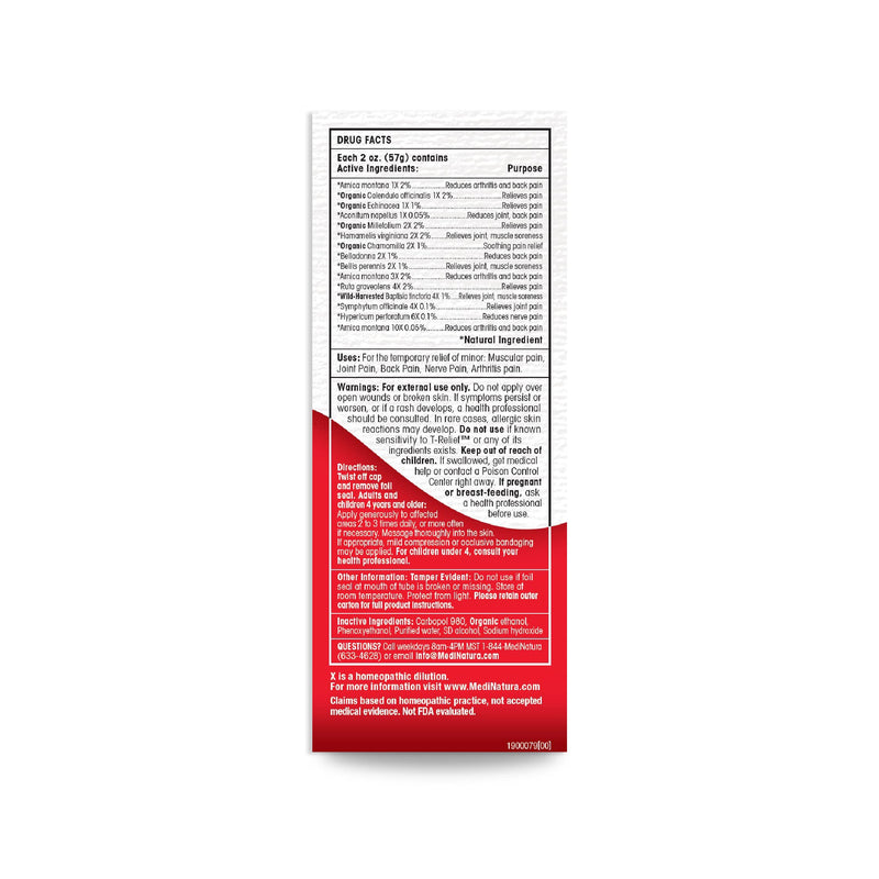 T-Relief Arnica +12 Gel Natural Actives for Back Joint Soreness Muscle Aches & Stiffness Whole Body Fast Acting Homeopathic Rub for Women & Men - 2 oz - BeesActive Australia
