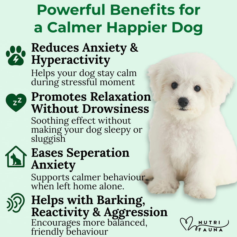 Nutri Fauna Calming Chews for Dogs – 150 Natural Soft Chews – Calming Dog Treats - Dog Anxiety Relief – Tasty Chicken Flavor – Relaxation for All Breeds – 300g
