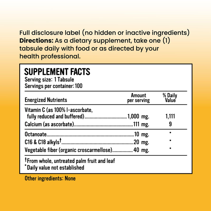 Alkaline for Life Buffered Vitamin C 1000 Mg, Corn-Free, 100 Tabsules | 100% Alkaline L-Ascorbate, Easy On The Stomach; Full-Label Disclosure; Non-GMO And Gluten-Free; 100 Tabsules 100 Count (Pack of 1)