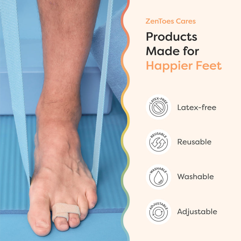 ZenToes Hammer Toe Corrector for Women & Men - Reusable Fabric Buddy Wraps for Broken Toes - Cushioned Toe Splint for Protection & Recovery & Hammertoe Straightener - 4 Count (OSFM, Firm Beige) OSFM (4 Count) Firm Support Beige