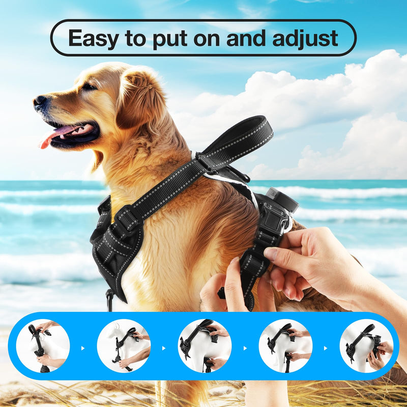 Dog Harness Luminous Rechargeable, LED Dog Harness Adjustable Reflective with Handle, Soft Padded Illuminated Chest Harness for Small, Medium Large Dogs Luminous Harness (Green L) L【Neck circumference 45-62CM Chest circumference 72-90CM】 Black-green - BeesActive Australia