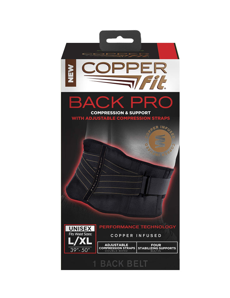 Copper Fit Pro Back Support, Black with Copper Trim, Large/X-Large, Unisex Waist Size 39”-50” (CFBACK) Large/X-Large Unisex Waist Size 39”-50” 1