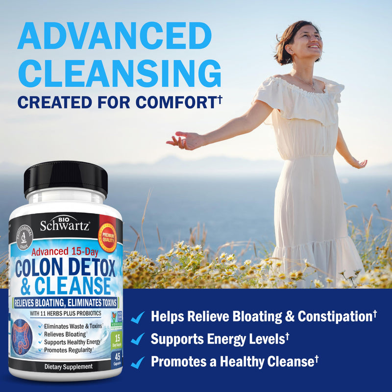 Colon Cleanser and Detox for Digestive Support - 15 Day Fast-Acting Extra Strength Cleanse with Probiotic Fiber, Psyllium Husk and Noni for Constipation Relief and Bloating Support, Non-GMO, 45 Count - BeesActive Australia
