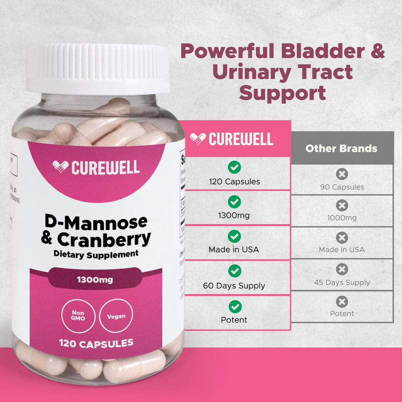 D-Mannose & Cranberry 1300mg (120 Capsules) | Vegan & Non-GMO Urinary Tract Health Supplement | UTI Defense & Bladder Support for Women & Men | Natural Urinary Cleanse & Immune Support - BeesActive Australia