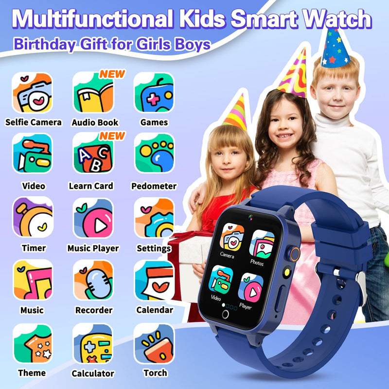 Vakzovy Smart Watch for Kids with 39 Puzzle Games HD Camera MP3 Player Audiobook Video Pedometer Habit Tracking Learn Card Flashlight Kids Smart Watch Boys Gift for 5-12 Year Old Boys Toys Blue - BeesActive Australia