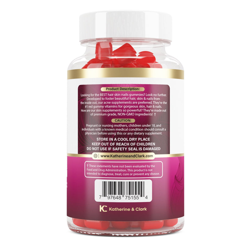 Katherine & Clark Panto Gold Vitamin B5 Pantothenic Acid Gummies for Acne - Hair Skin and Nails Gummies - Biotin, Zinc, Folic Acid Chewable Non-GMO Gluten-Free for Body - Oily Skin Gummies - 60 Count