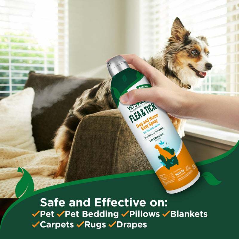 Vet's Best Natural Flea and Tick Easy Spray for Dogs – Cotton Spice Scent – Natural Flea & Tick Prevention – Kills Pests on Contact – Plant-Based Formula – Made in USA – 14 oz