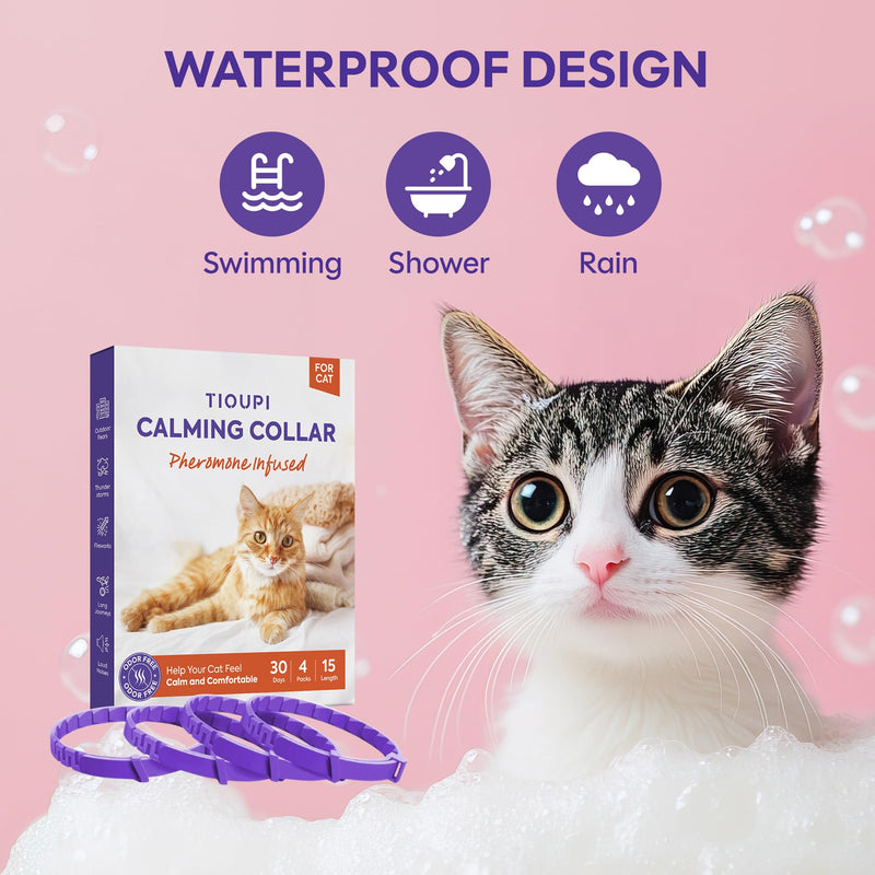 Pheromone Calming Collar for Cats 4 Pack – Breakaway Cat Calming Collar for Anxiety, Separation Stress, Spraying and Meowing, Adjustable Waterproof Natural Collar for Indoor Cats