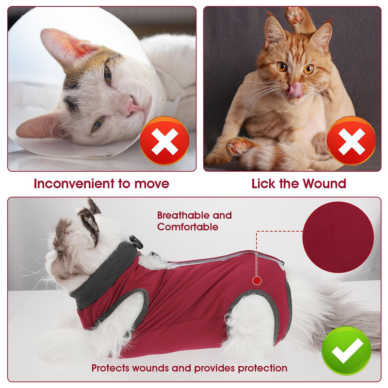cobee Professional Cat Recovery Suit for Abdominal Wounds or Skin Diseases Kitten Surgery Recovery Suit E-Collar Alternative for Cats and Dogs Post Surgery (Size M Red) Size M Red - BeesActive Australia