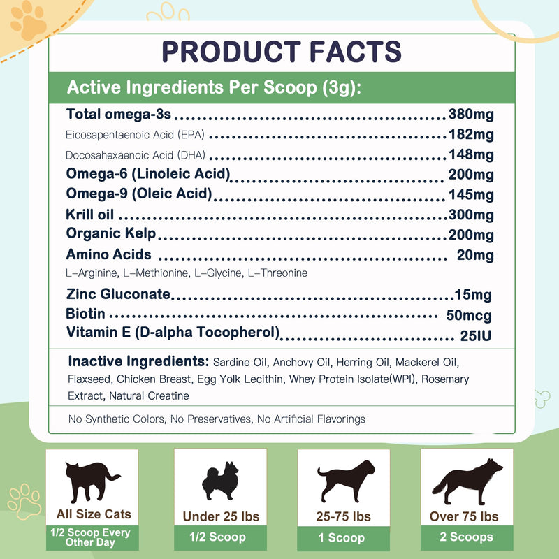 Omega 3 Fish Oil for Dogs, Dog Fish Oil Powder, Wild Caught Fish Oil, EPA&DHA, Krill Oil, Kelp, Dog Skin and Coat Supplement, Anti Itch & Shedding, Support Dry Skin, Joint Health, Dog Allergy Relief 90 Scoops - PawsPlanet Australia