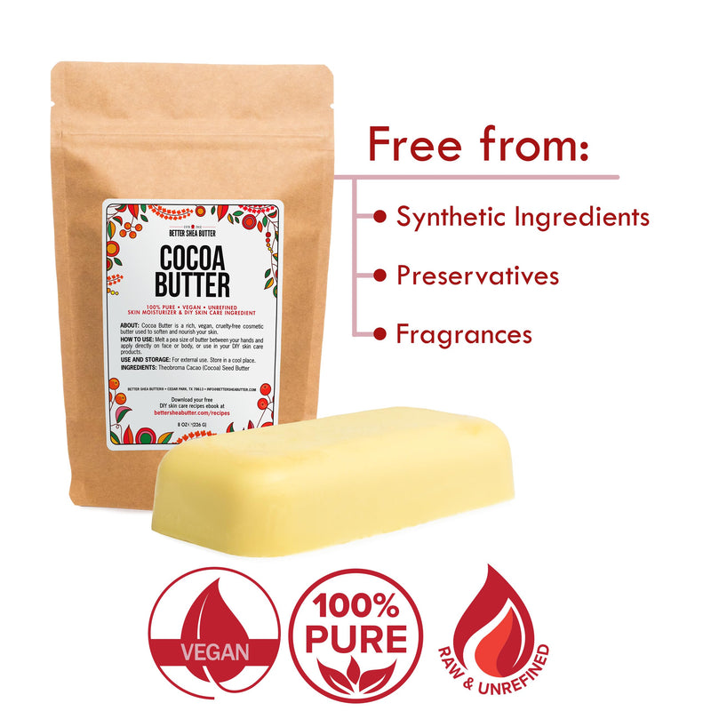 Better Shea Butter Cocoa Butter - 8 oz Block, Deeply Moisturizes Skin, Diminishes Scars, Stretch Marks, Soothes Dry Skin Bar 8 Ounce (Pack of 1) - BeesActive Australia