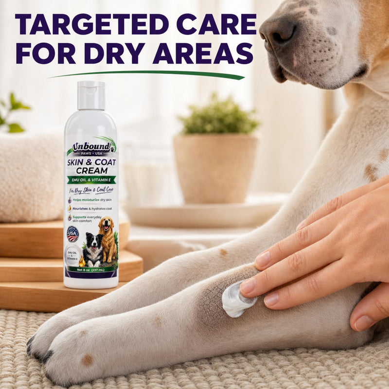 Dry Dog Skin & Coat Cream - Soothing Moisturizer for Dogs & Cats - Deep Hydration with Emu Oil & Vitamin E - 8 oz
