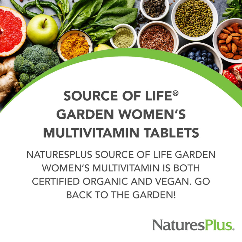 NaturesPlus Source of Life Garden Women’s Multivitamin - 90 Tablets - Supports Energy & Healthy Immune System - USDA Certified Organic, Non-GMO, Vegan, Gluten Free - 30 Servings 90 Count (Pack of 1)