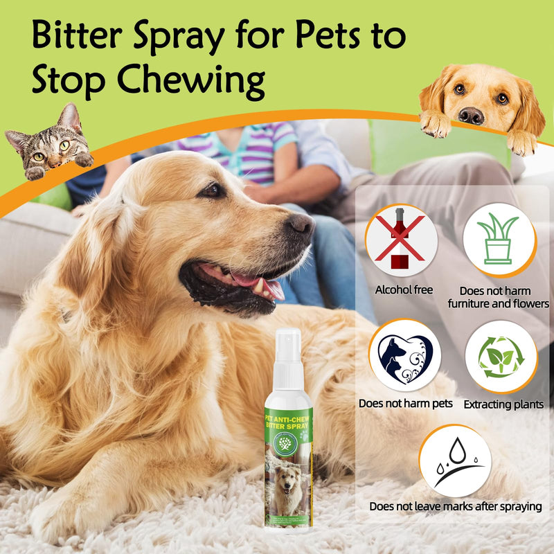 Bitter Apple Spray for Dogs to Stop Chewing - Effective No Chew Spray for Dogs & Cats - Natural Sour Apple Spray -Professional Anti Chew Training Deterrent- 4oz (120ml)