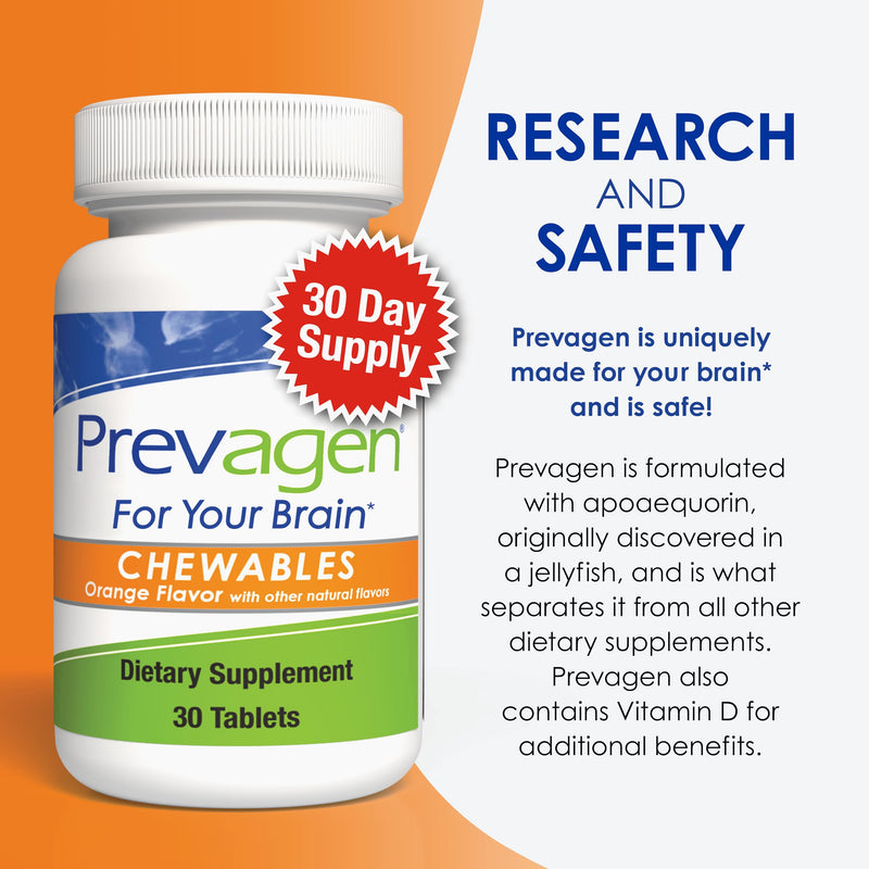 Prevagen Regular Strength Orange Chewables, 7-Day Pill Minder, 1-Pack | For Your Brain, 1 Month Supply, 10mg Apoaequorin, 50mcg Vitamin D3, 30 Tablets per Bottle