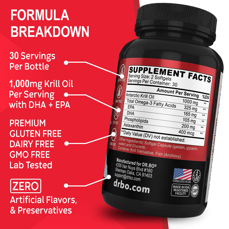 Krill Oil Omega 3 500mg - Antarctic Krill Oil 1000mg Softgels Capsules EPA, DHA, Astaxanthin, Phospholipids - Omega 3 Fatty Acids Supplements, Natural Pure Supplements for Women & Men - 60 Softgels