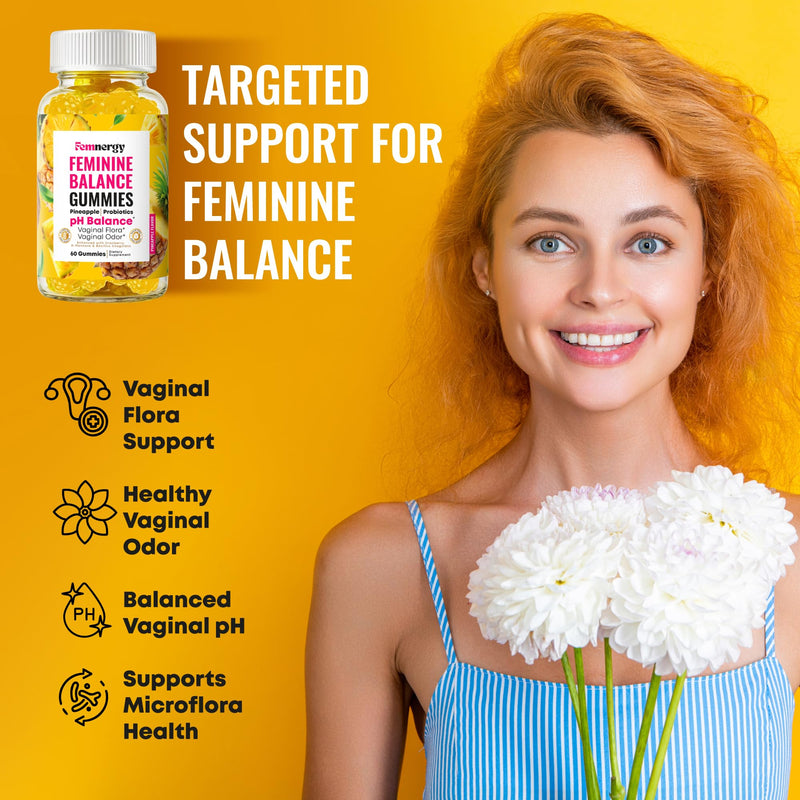 Feminine Balance Probiotic Gummies for Women - Vaginal Health & pH Balance Natural Gummy Supplement with Probiotics Pineapple Cranberry Vitamin C - Women's Healthy Odor & Flora Support - Gluten-Free