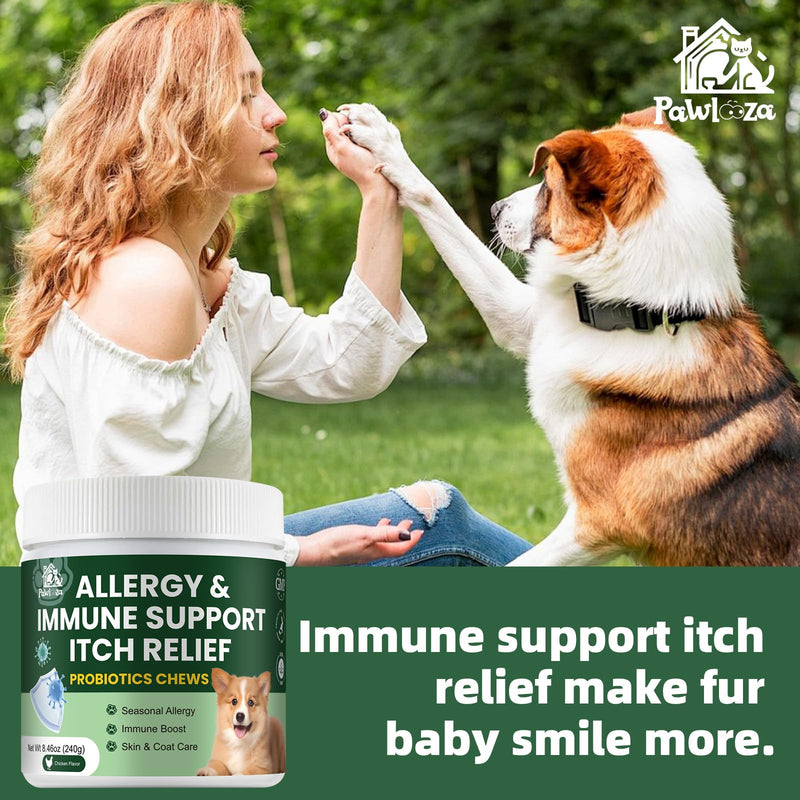 Probiotics for Dogs, Improve Itchy Skin Itchy Ears, Yeast Balance, Immune Support, Dog Probiotics (10 Billion CFU) for Dog Skin & Cost Care, Allergy Relief Chews + Vitamins Blend Chicken (120 Ct)