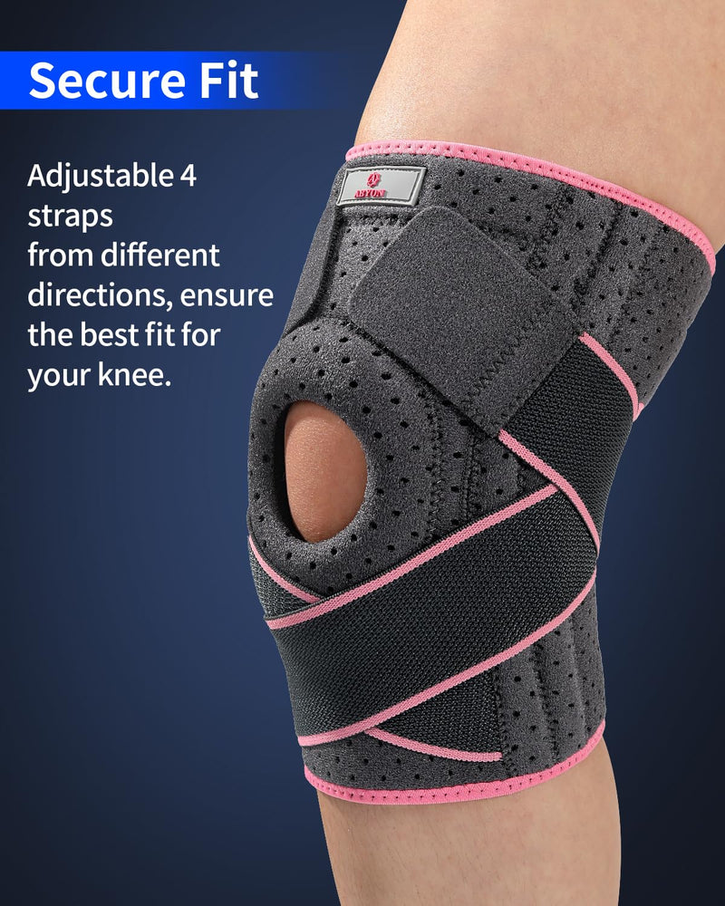ABYON Knee Brace for Women Plus Size for Meniscus Tear, ACL, Arthritis.Knee Braces with Dual Side Stabilizers & Crossed Compression Straps Maximum Support for Knee Pain Relief and Fast Recovery - Please Check Sizing Video Before Buying Gray-pink