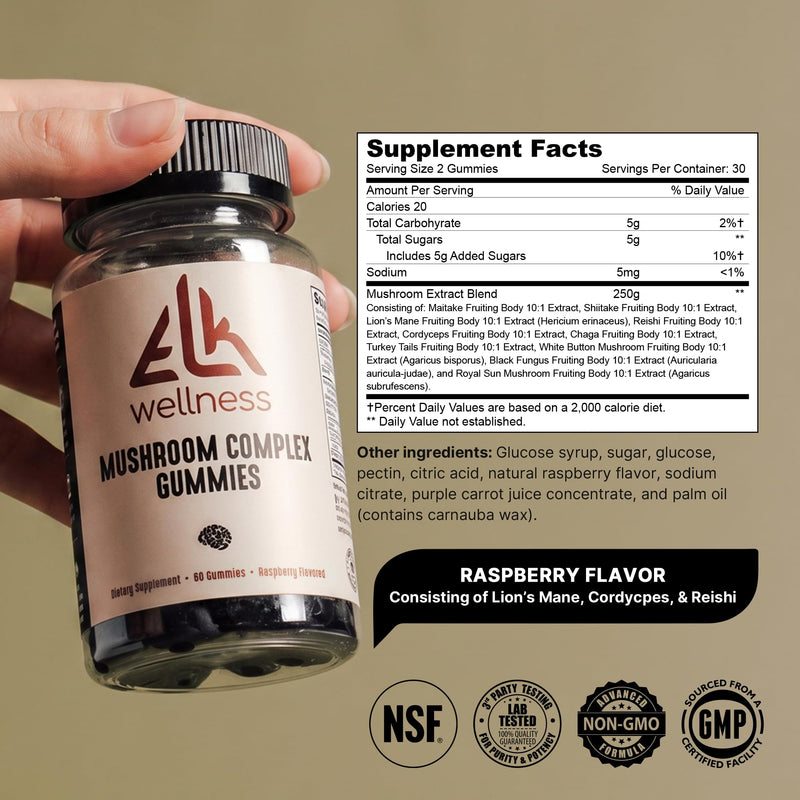 10-in-1 Mushroom Gummies - Lions Mane - Raspberry 60ct | Cordyceps Reishi Lion’s Mane 10-in-1 Blend, Immune Support, Focus & Memory, Energy & Endurance, Antioxidants, Vegan Non-GMO