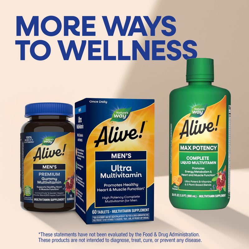 Nature's Way Alive! Men’s Daily Ultra Potency Multivitamin, 60 ct x3 | Complete High Potency Men’s Daily Vitamin Promotes Heart & Muscle Function*, B-Vitamins, Zinc and Antioxidants (Set of 3) 60 Count (Pack of 3)