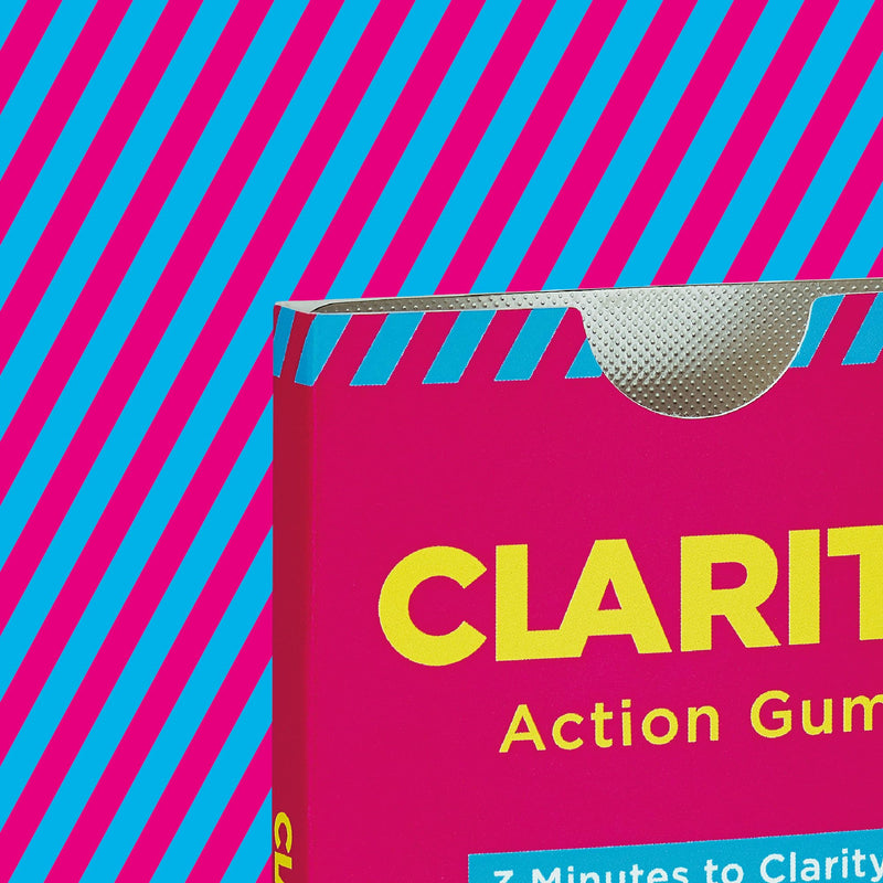 Clarity Action Gum - Energy Gum with 55mg Caffeine, Nootropics and Vitamin B6 - Sugar Free - Pure Mint - 60 Pieces